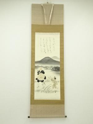 千崖筆　僧と童子　肉筆絹本掛軸